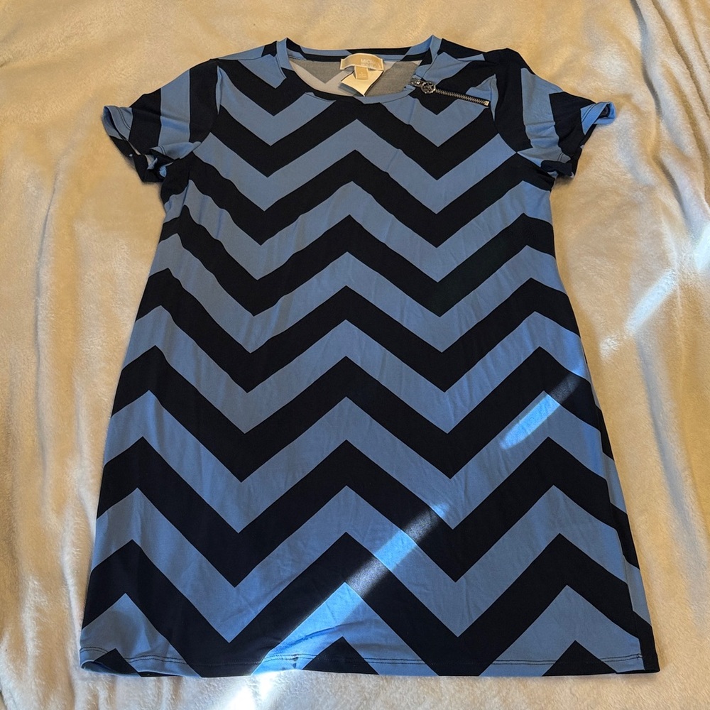 Michael Kors Blue and Black Zipper Detail Minidress